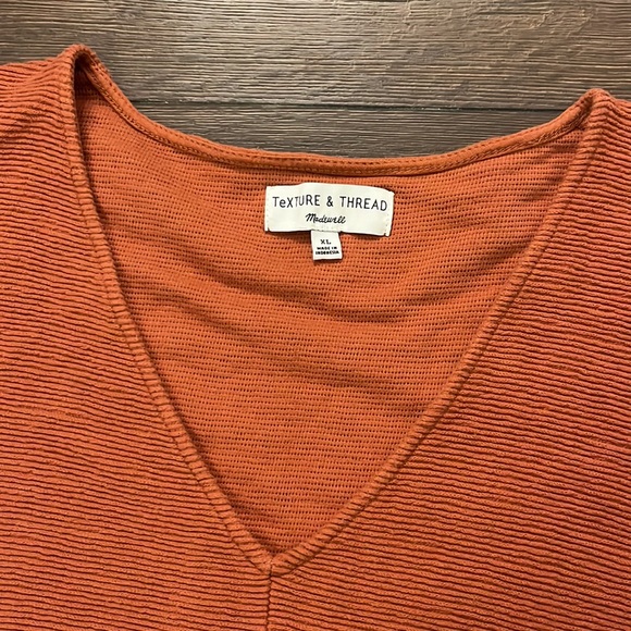 Madewell Texture & Thread Rust Ribbed Tie Front Top XL - Picture 8 of 8